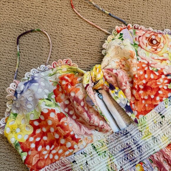 Alice + Olivia Fina Tie Front Smocked Waist  Ruffle Mini Dress - Picture 7 of 8